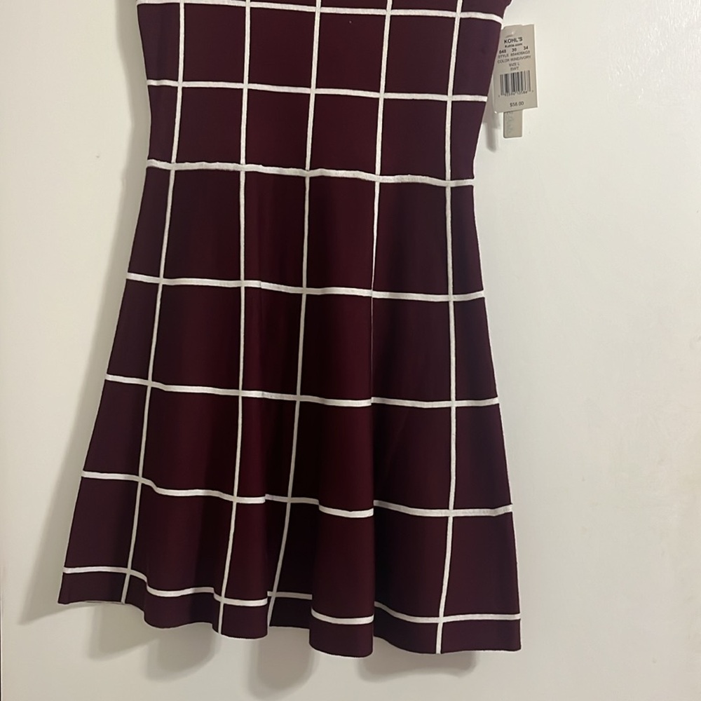 My Michelle Girls Dress Windowpane Fit Flare Size L / 14 color Wine and Ivory - Picture 7 of 16